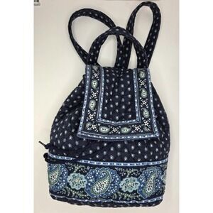 Vera Bradley Drawstring Seaport Navy Blue Backpack Paisley 11" x 9.5"